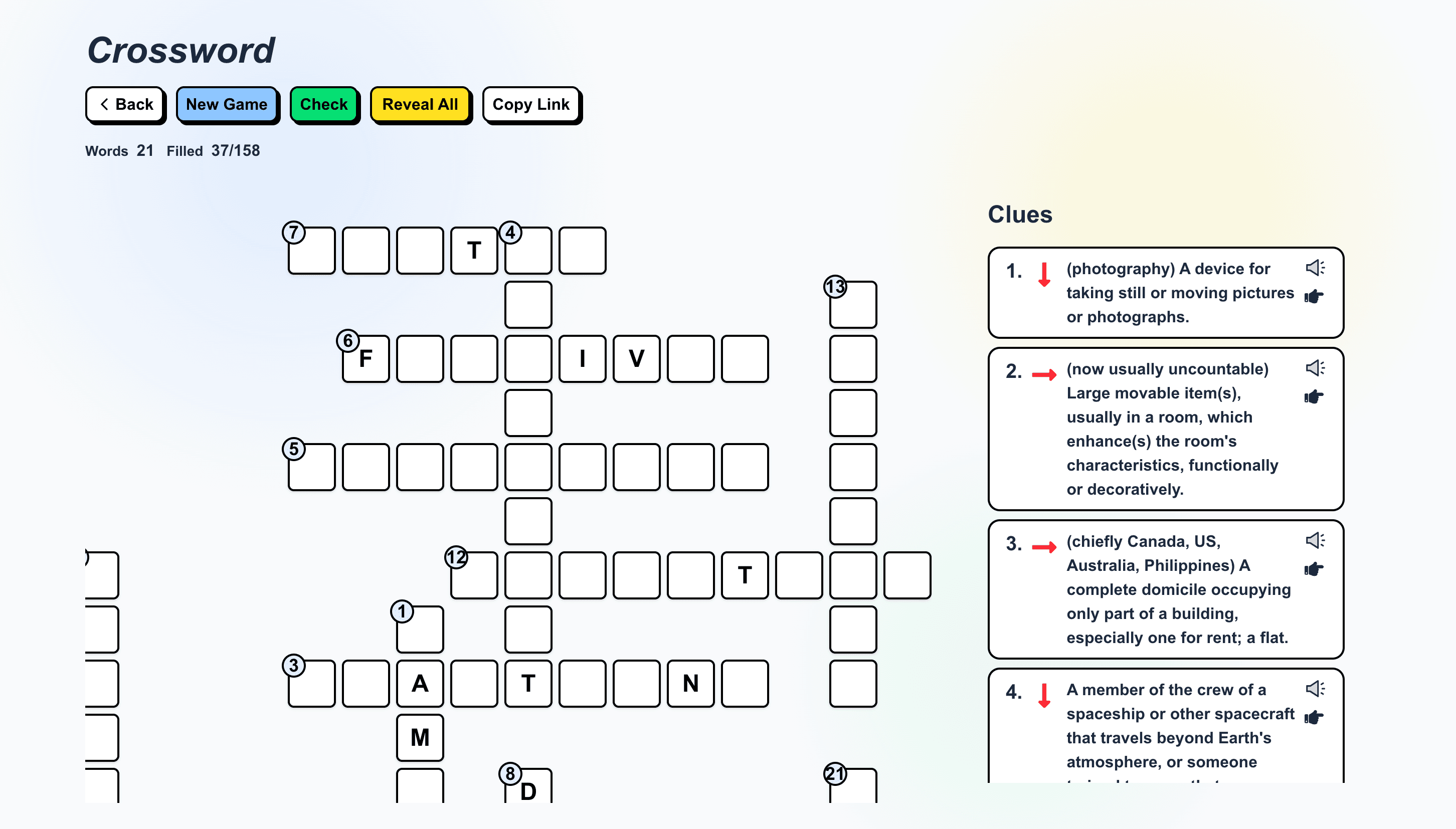 Interactive Crossword Puzzle Game